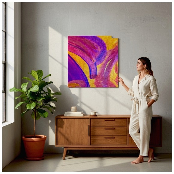 Relois Original Abstract Paintings (2) on Canvas. Pink, Purple, Gold. 20”x16” - Picture 7 of 10